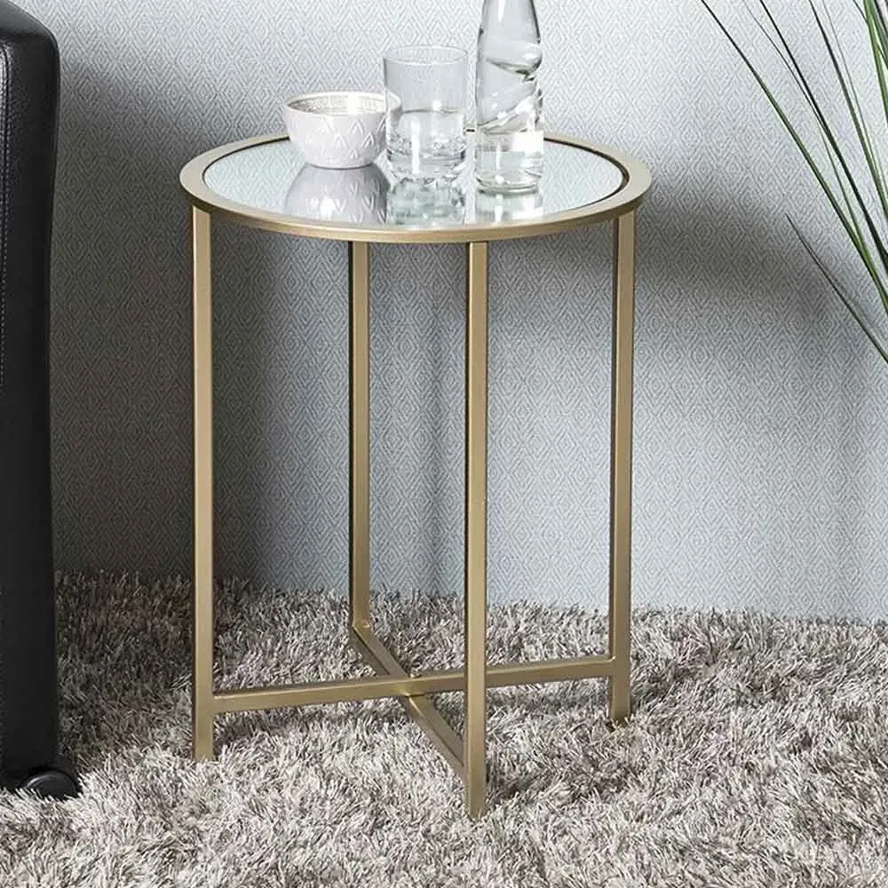 Chatham Large Round End Table with Glass Top - Gold, Metal product