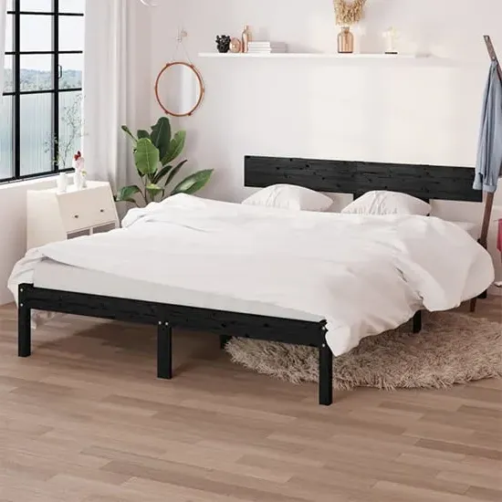 Chavez Double Bed Frame - Black, Pinewood