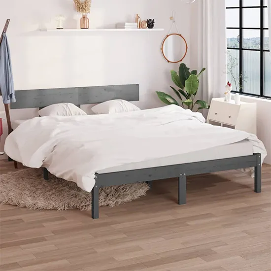 Chavez King Size Bed Frame - Grey, Solid Pinewood product