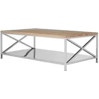 Chaw Coffee Table with Mirrored Shelf - Oak, Stainless Steel