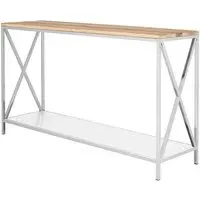 Chaw Console Table with Mirrored Shelf - Oak, Stainless Steel