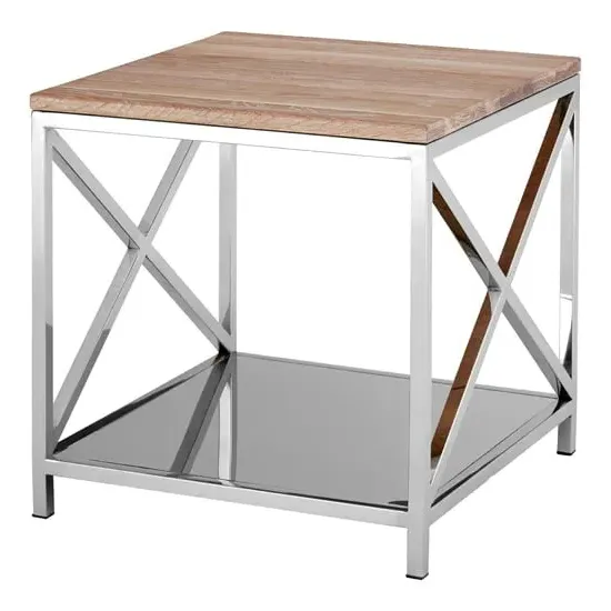 Chaw Square Lamp Table - Oak, Stainless Steel image
