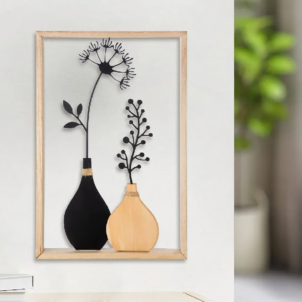 Cheam Floral Metal Wall Art - Black, Natural product