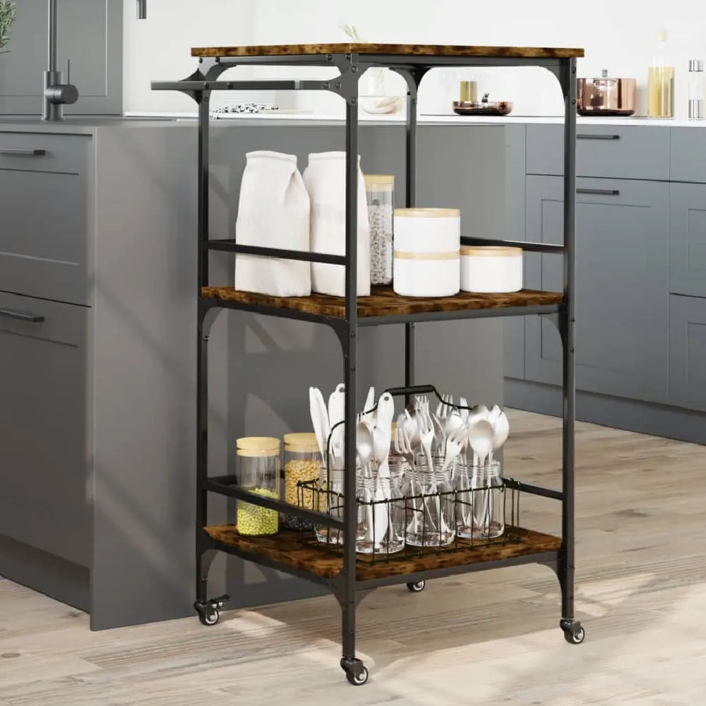 Cheney 2-Shelf Kitchen Trolley - Smoked Oak