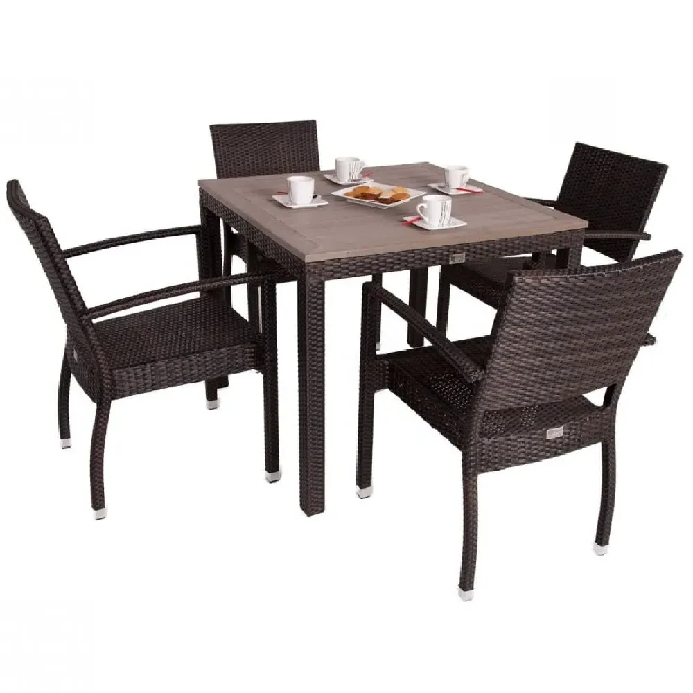 Cheney Rattan Outdoor Dining Table with 4 Arm Chairs - Black Brown
