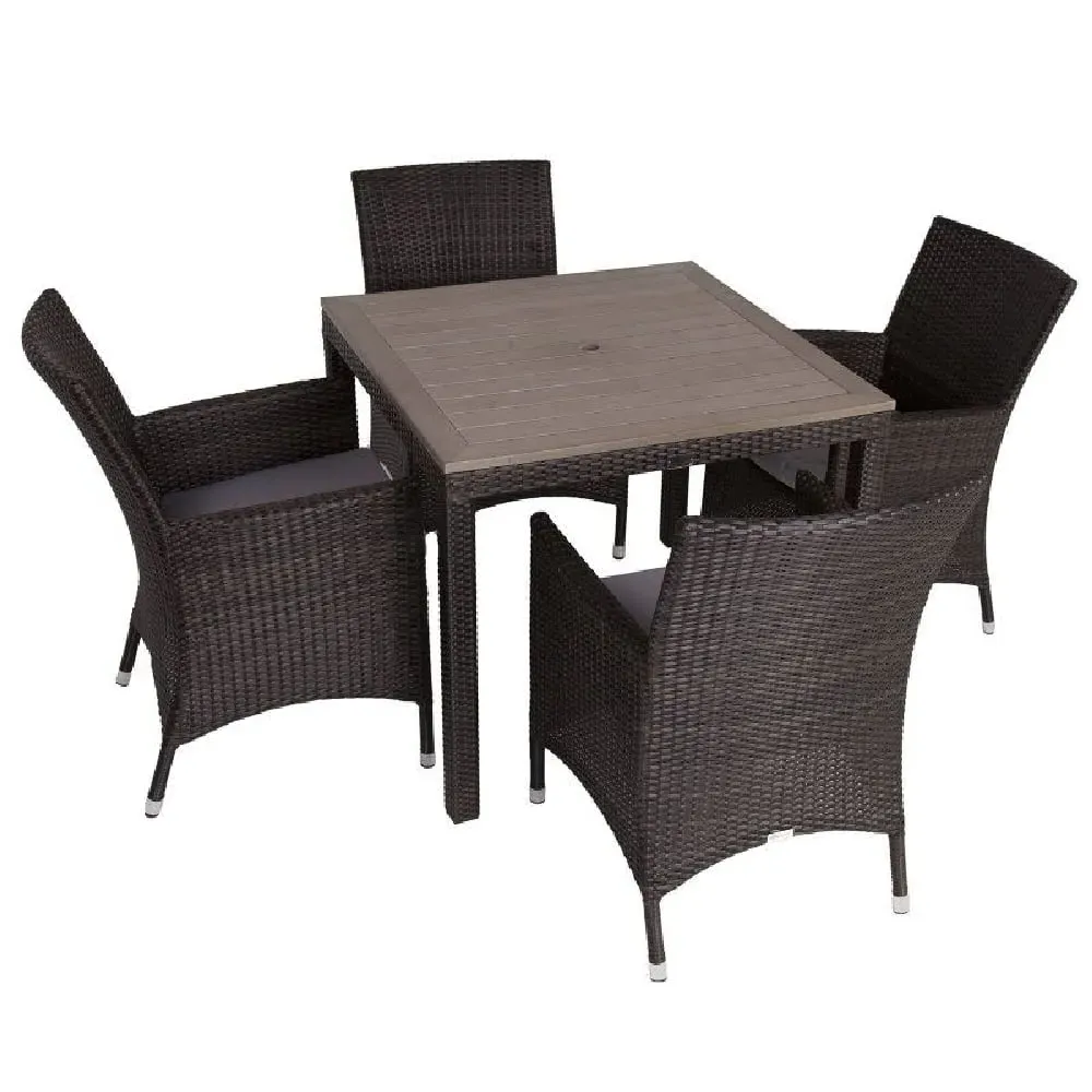 Cheney Rattan Outdoor Dining Table with 4 Chairs - Black Brown