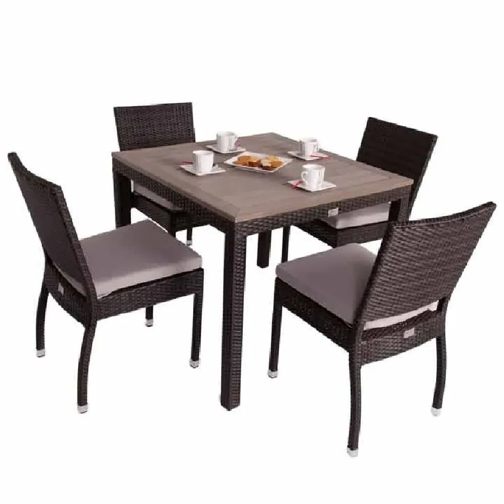 Cheney Rattan Outdoor Dining Table with 4 Side Chairs - Black Brown image