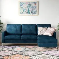 Cherokee L-Shaped Corner Sofa with Chrome Legs - Blue, Velvet