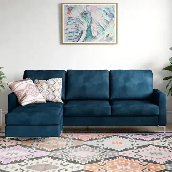 Cherokee L-Shaped Corner Sofa with Chrome Legs - Blue, Velvet image