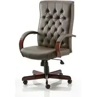 Chesterfield High Back Office Chair - Brown, Faux Leather