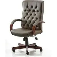 Chesterfield Office Chair with Arms - Brown, Leather