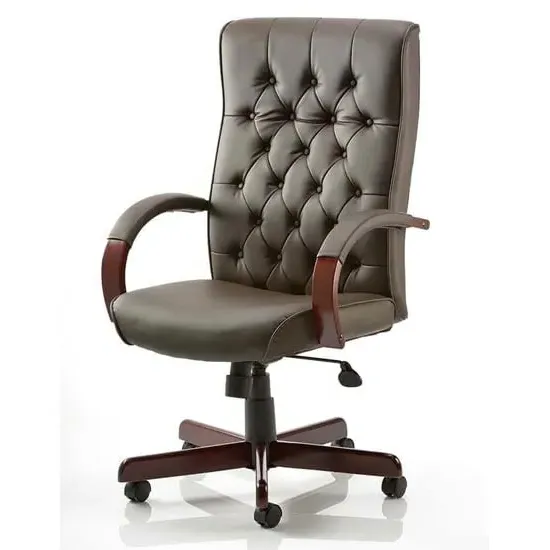 Chesterfield Office Chair with Arms - Brown, Leather image