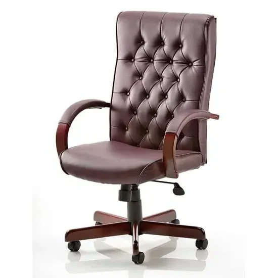 Chesterfield Office Chair with Arms - Burgundy, Leather