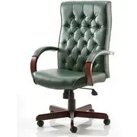 Chesterfield Office Chair with Arms - Green, Leather
