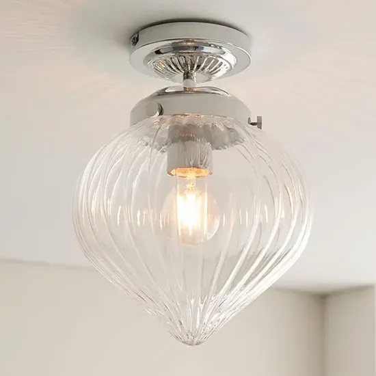 Cheston Ribbed Glass Flush Ceiling Light - Chrome