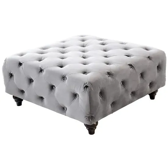 Chetek Square Ottoman with Deep Buttoning - Grey, Velvet image