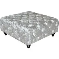 Chetek Square Ottoman with Deep Buttoning - Silver, Velvet