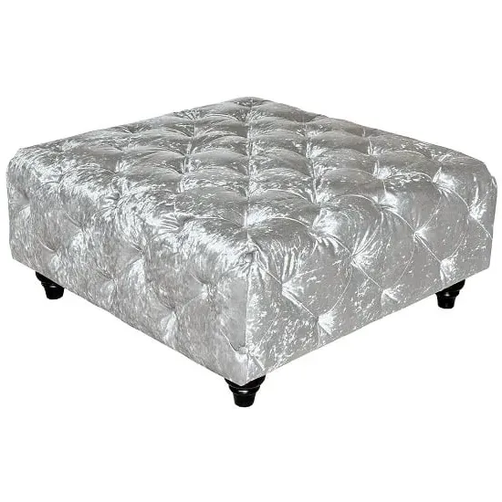 Chetek Square Ottoman with Deep Buttoning - Silver, Velvet