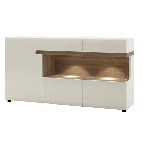Cheya 3-Door Sideboard with LED - White Gloss, Truffle Oak product