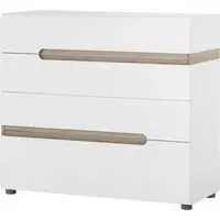 Cheya High Gloss Chest of 4 Drawers - White, Truffle Oak