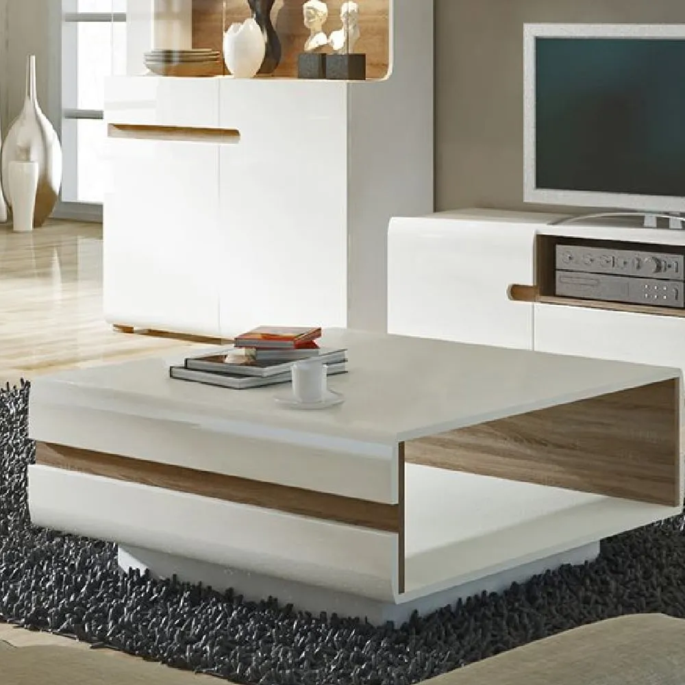 Cheya High Gloss Coffee Table - White, Oak image