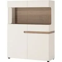 Cheya High Gloss Display Cabinet - White, Truffle Oak