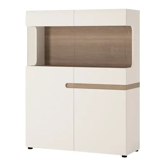 Cheya High Gloss Display Cabinet - White, Truffle Oak