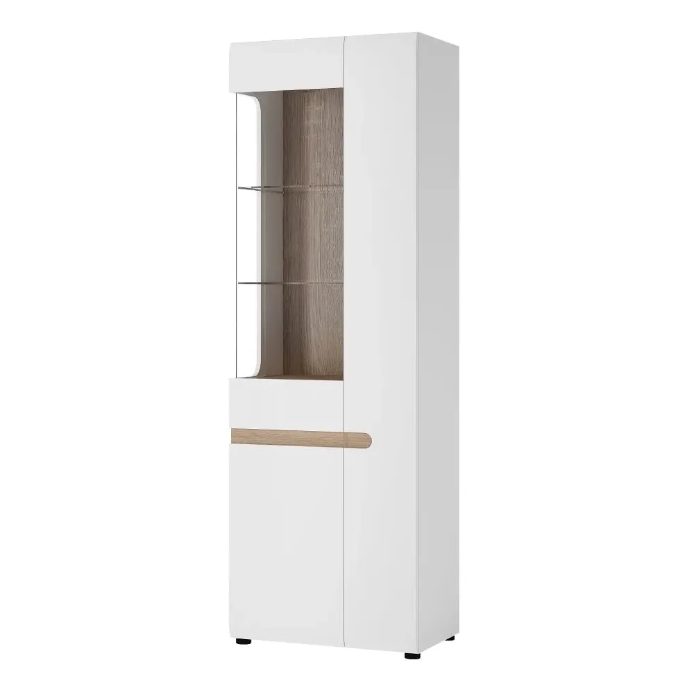 Cheya High Gloss Display Cabinet with 3 Doors - White, Oak