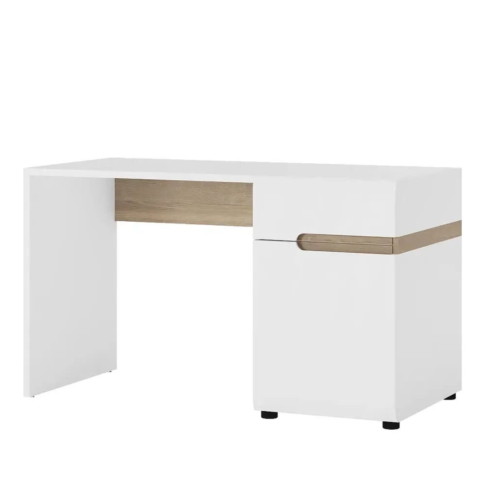 Cheya High Gloss Dressing Table with 1 Door - White, Truffle Oak