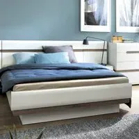 Cheya High Gloss Ottoman King Size Bed - White, Truffle Oak
