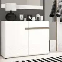 Cheya High Gloss Sideboard with 2 Doors - White, Truffle Oak