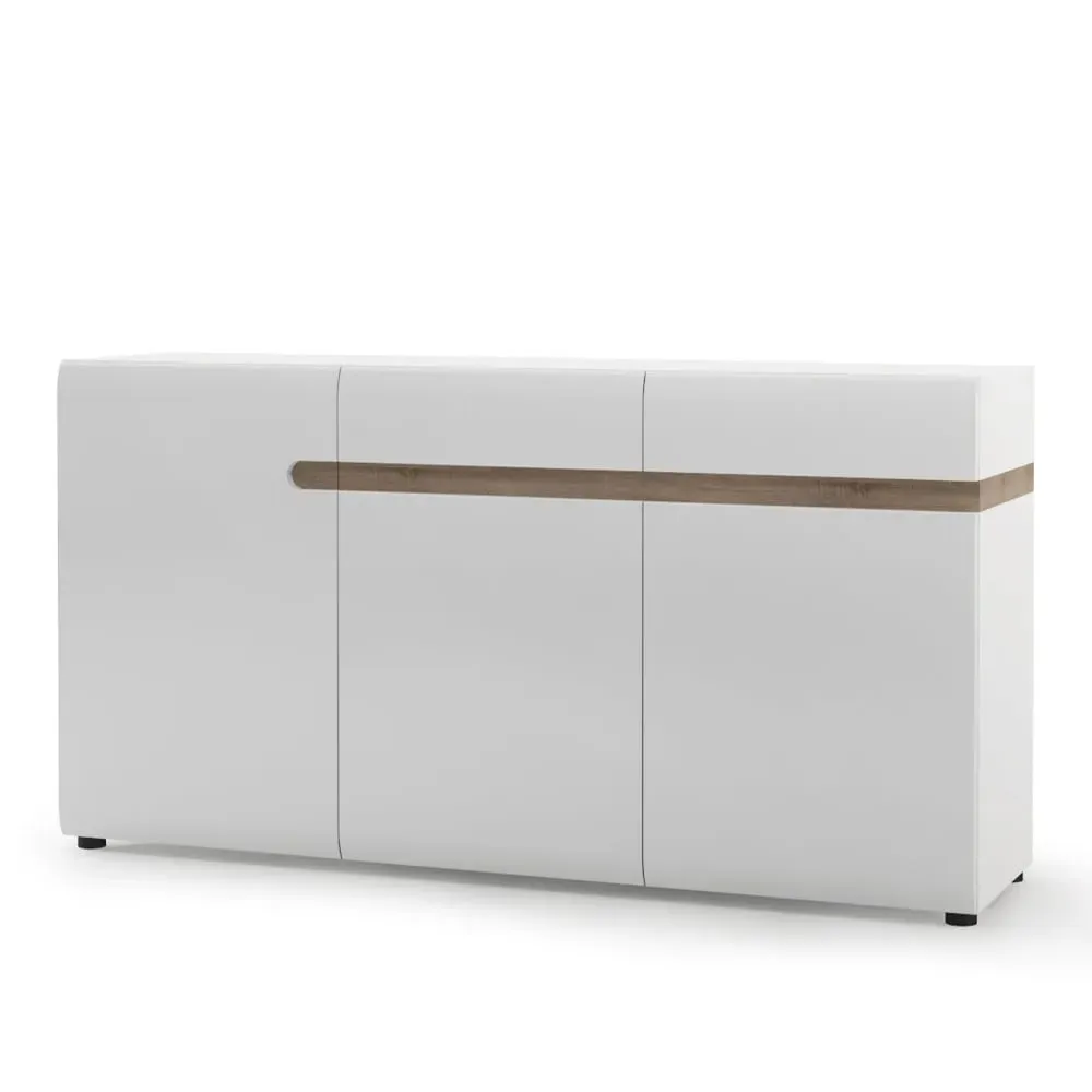 Cheya High Gloss Sideboard with 2 Drawers - White, Truffle Oak