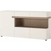Cheya High Gloss Sideboard with 3 Doors - White, Truffle Oak
