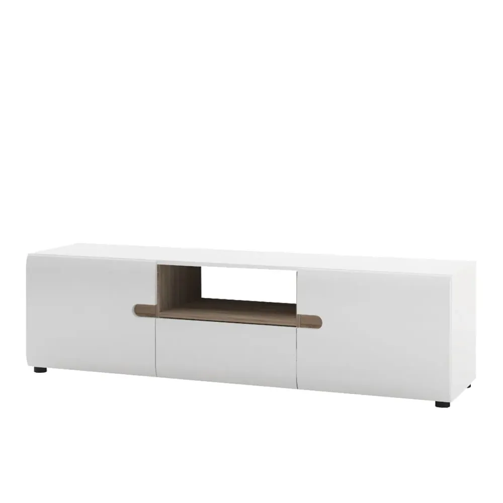 Cheya High Gloss TV Stand with 2 Doors - White, Oak