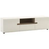 Cheya Wide TV Stand - White High Gloss, Truffle Oak alternate view