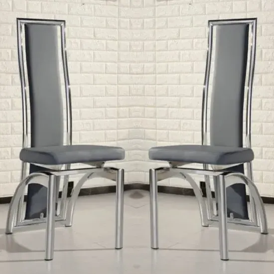 Chicago Dining Chairs with Chrome Legs - Grey, Faux Leather image