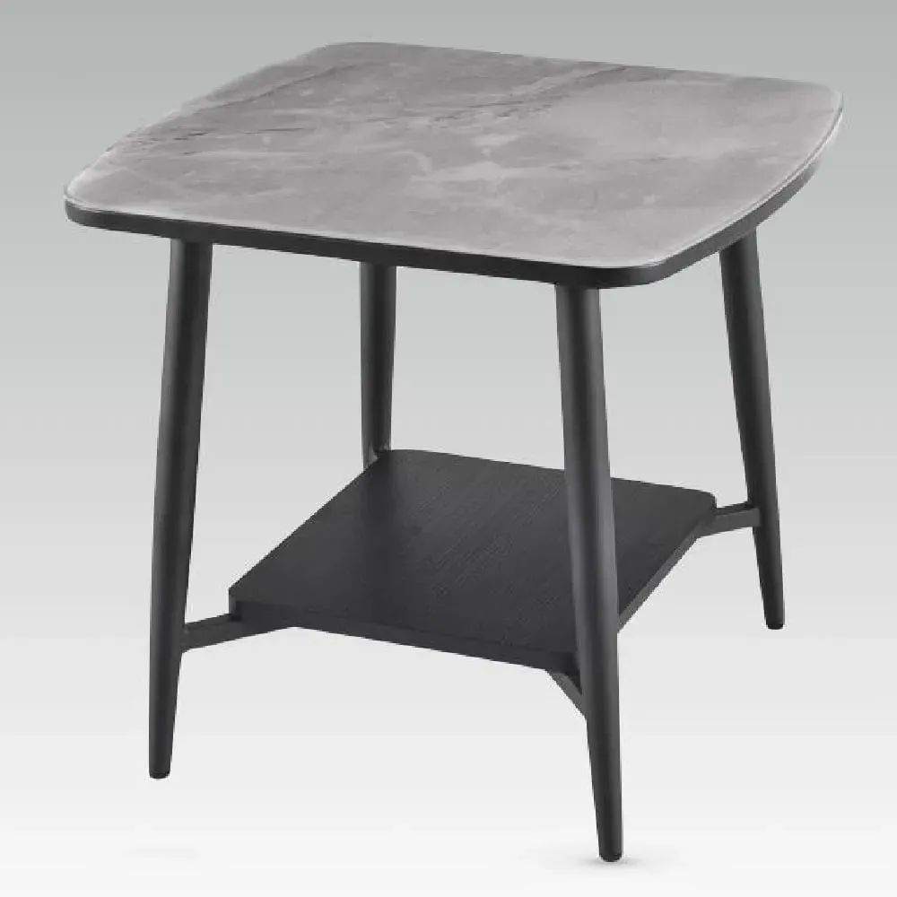 Chieti Glass Top End Table - Grey, Black image