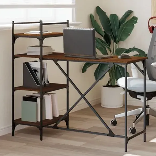 Chiltern Laptop Desk with 4 Shelves - Brown Oak