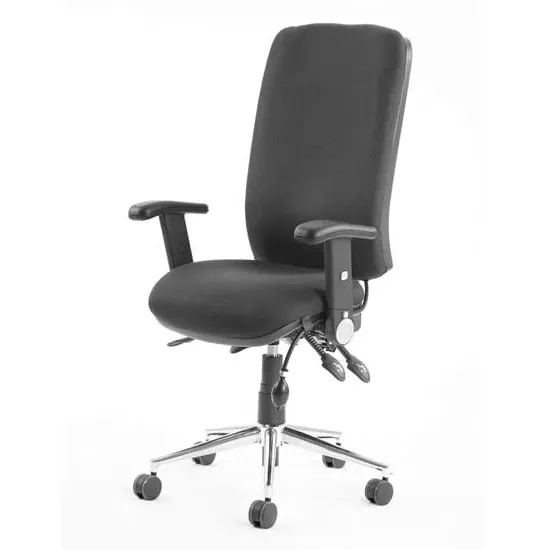 Chiro High Back Office Chair with Folding Arms - Black, Fabric