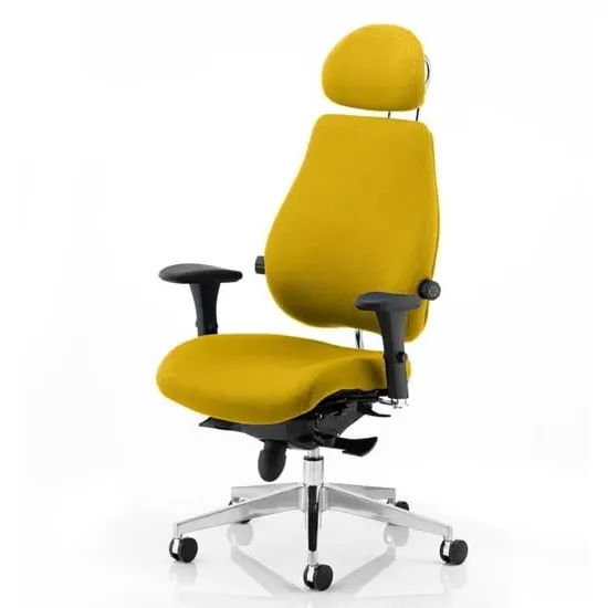 Chiro Plus Ultimate Headrest Office Chair with Arms - Yellow, Fabric