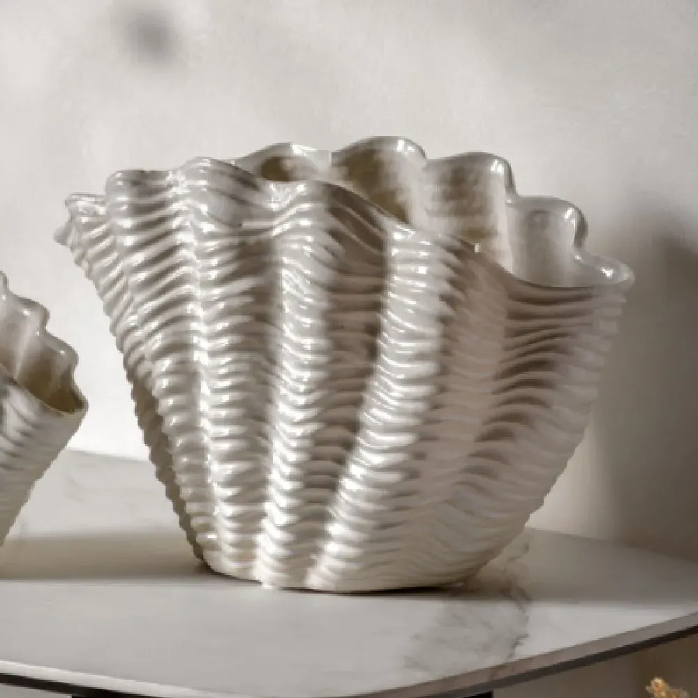 Choctaw Large Seashell Vase - White, Stoneware