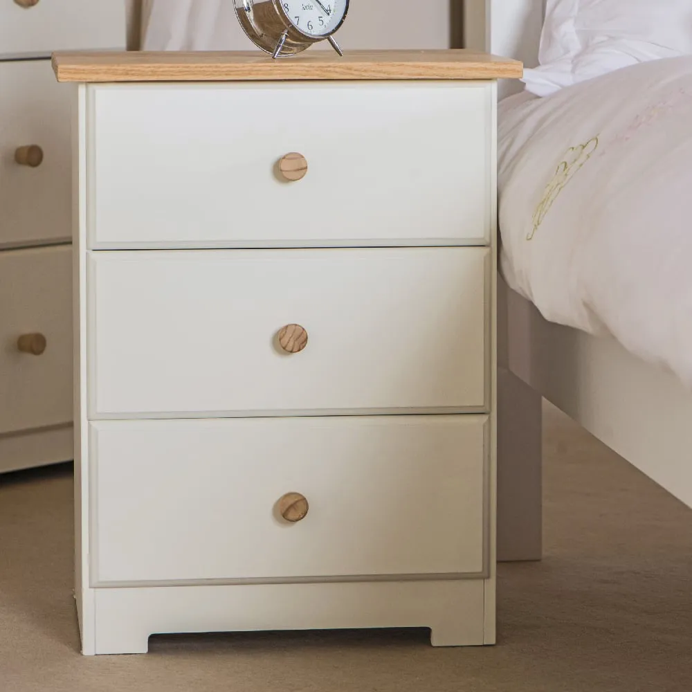Chorley Bedside Cabinet with 3 Drawers - White, Oak
