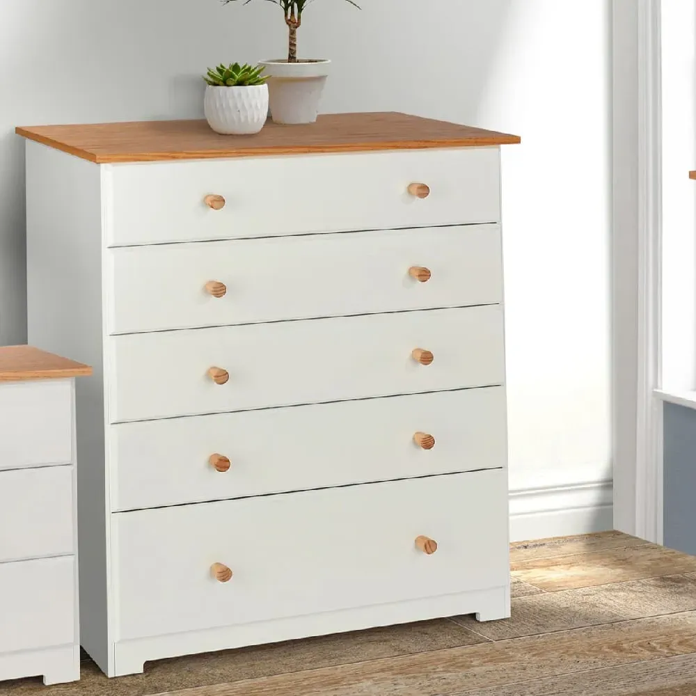 Chorley Chest of 5 Drawers - White, Oak