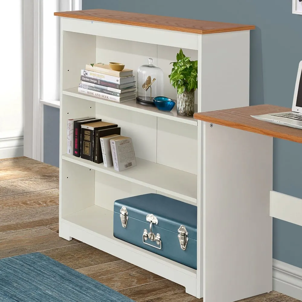 Chorley Wide Bookcase with 3 Shelves - White, Oak