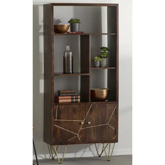 Chort Bookcase with 2 Doors - Dark Walnut, Mango Wood