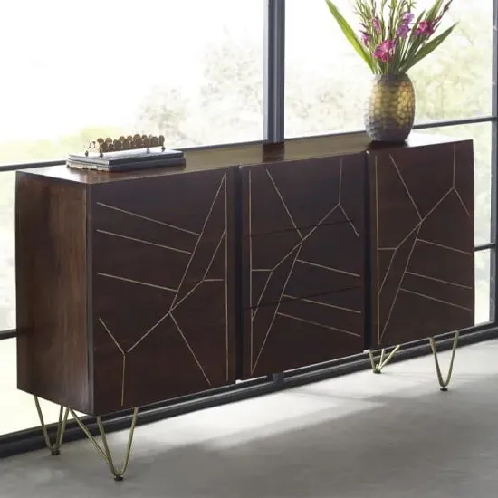 Chort Sideboard with 2 Doors 3 Drawers - Dark Walnut, Mango Wood