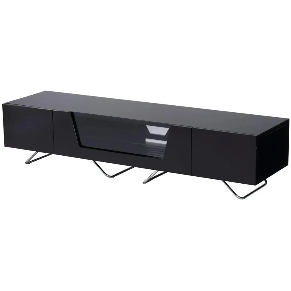 Chroma Large TV Stand with Flip Glass Door - Black, High Gloss
