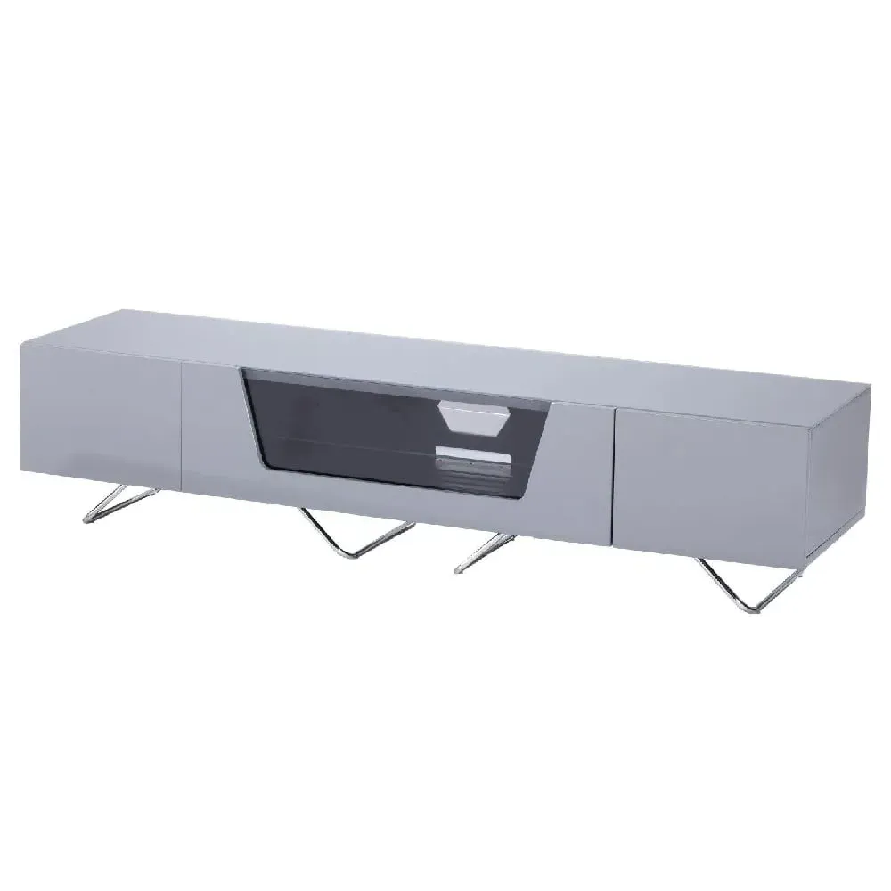 Chroma Large TV Stand with Steel Frame - Grey, High Gloss
