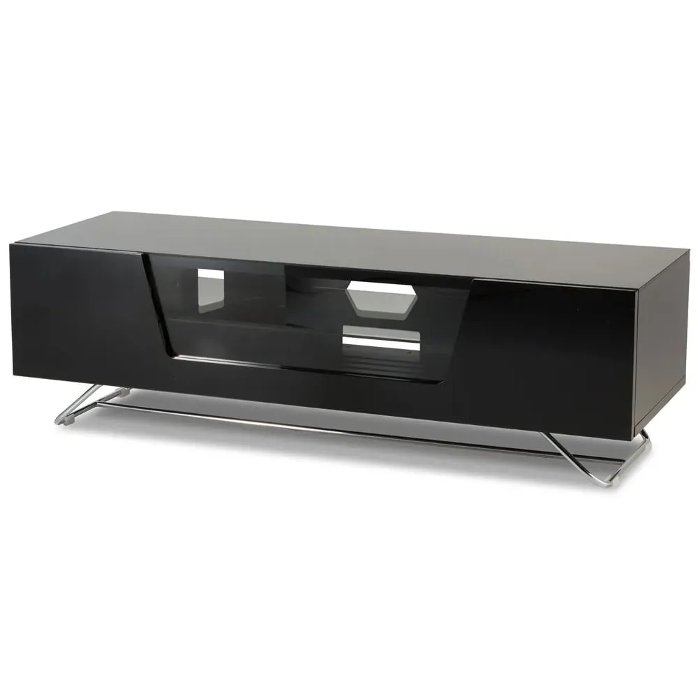 Chroma Medium TV Stand with Flip Glass Door - Black, High Gloss