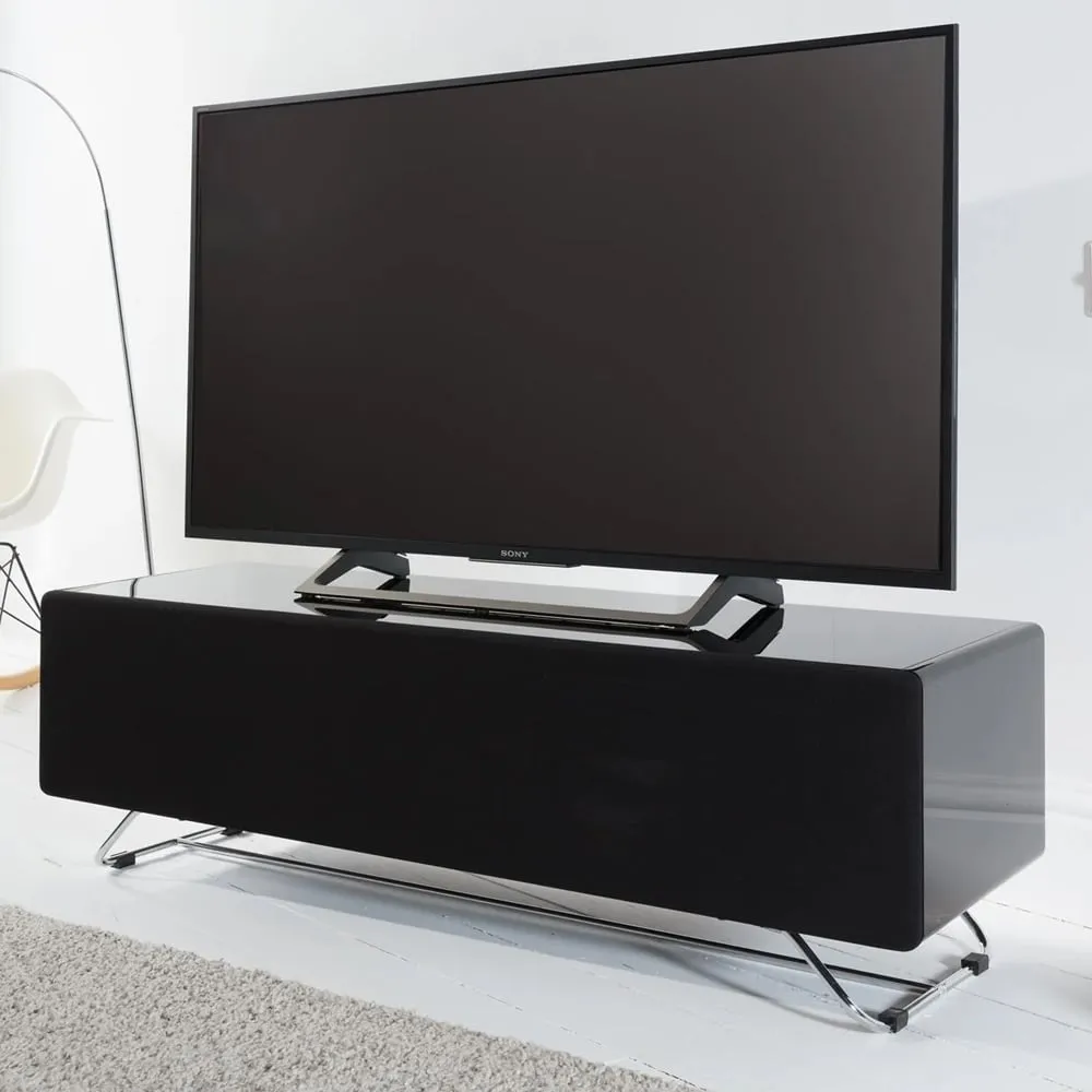 Chroma Medium TV Stand with Steel Frame - Black, High Gloss